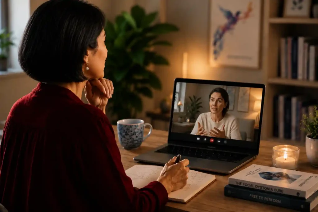 Ruth Chiles conducting a private consultation by video call